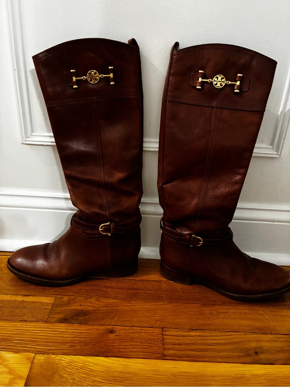 Tory Burch Brown Leather Tall Riding Boots with Gold Hardware